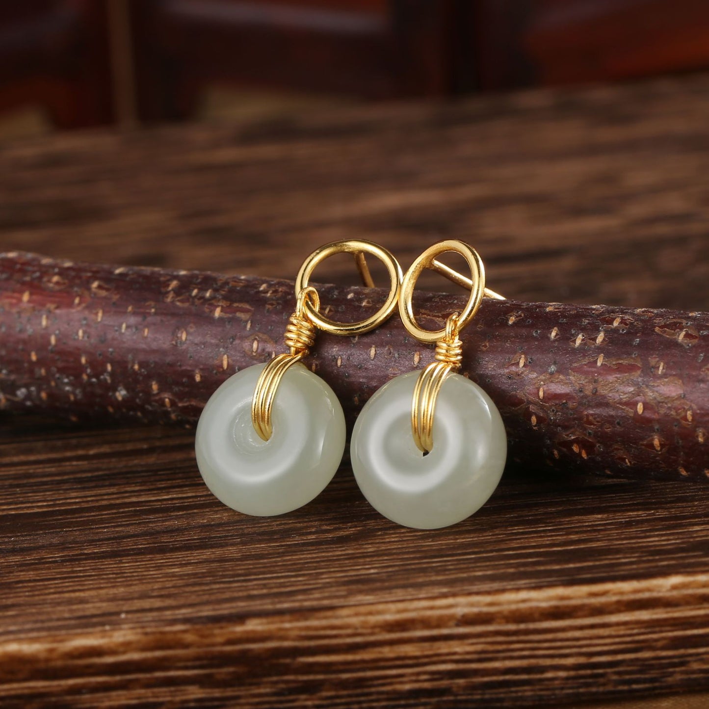 925 Sterling Silver Yellow Gold Plated Hetian Jade Earrings | 24mm | Gift Boxed