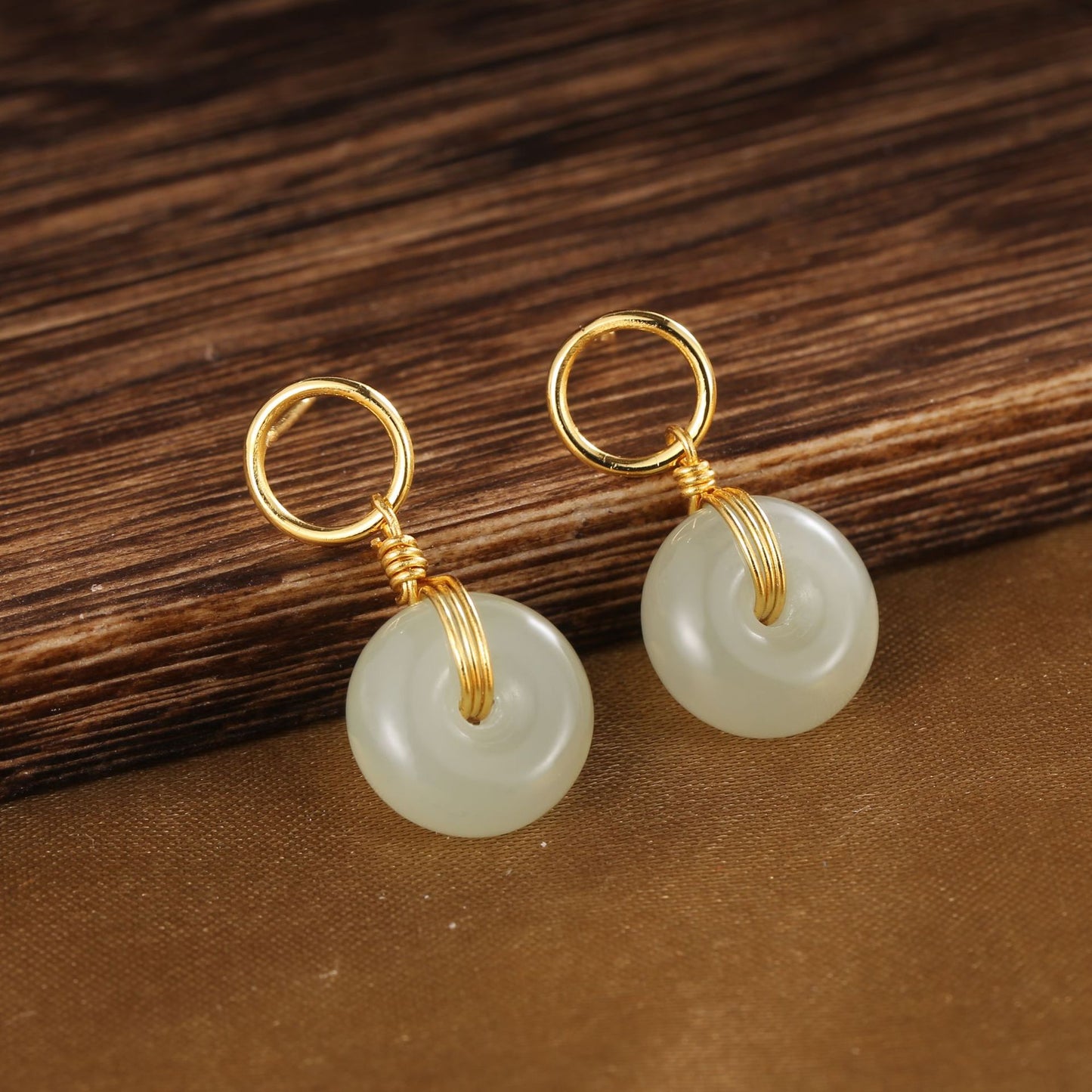 925 Sterling Silver Yellow Gold Plated Hetian Jade Earrings | 24mm | Gift Boxed
