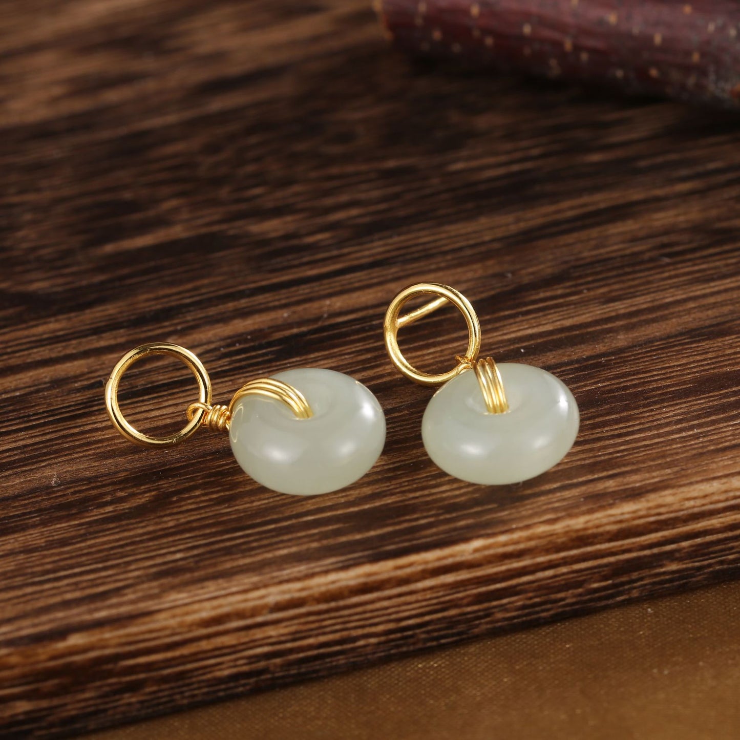 925 Sterling Silver Yellow Gold Plated Hetian Jade Earrings | 24mm | Gift Boxed