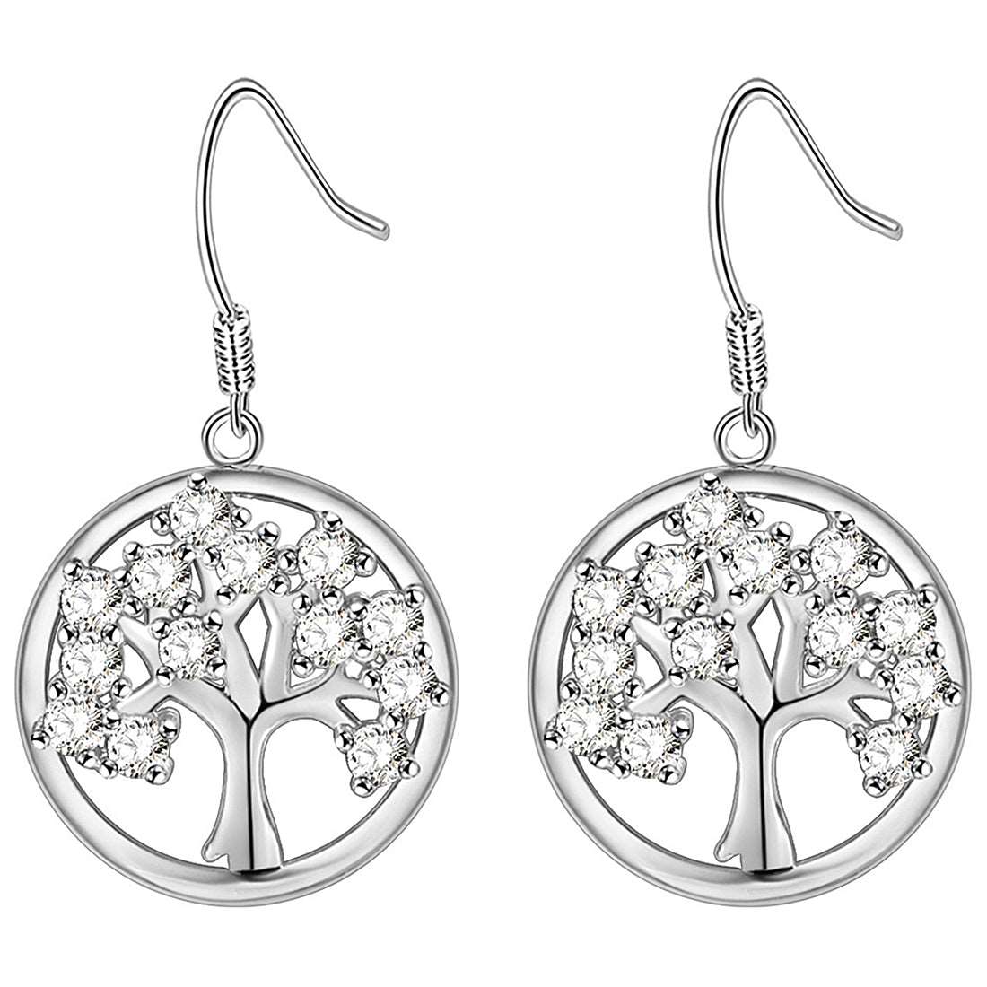 Tree of Life Earrings Platinum Plated Earrings Brass Cubic Zirconia Drop Earrings Fish Hook Earrings Platinum Plated Rose Gold Plated Tree