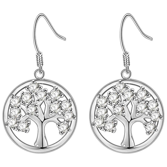 Tree of Life Earrings Platinum Plated Earrings Brass Cubic Zirconia Drop Earrings Fish Hook Earrings Platinum Plated Rose Gold Plated Tree