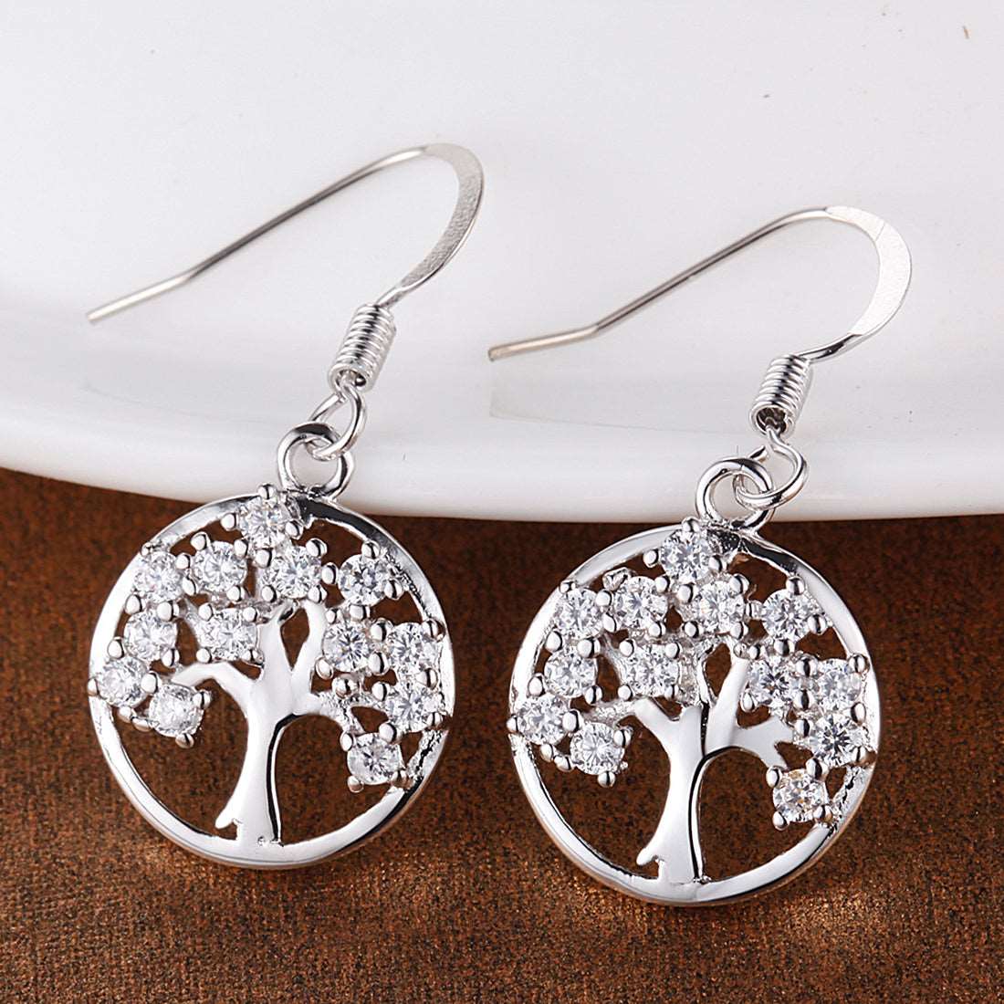 Tree of Life Earrings Earrings Brass Cubic Zirconia Drop Earrings Fish Hook Earrings Platinum Plated Rose Gold Plated Tree