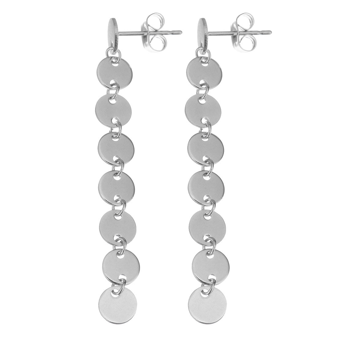 Stainless Steel Circle Link Long Drop Dangle Earrings | 55mm | Boxed