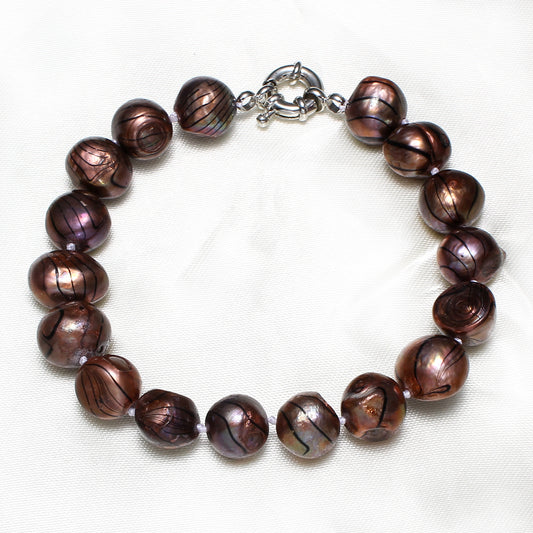 Brown Freshwater Silver Plated Freshwater Pearl Bracelet | 19cm | Boxed