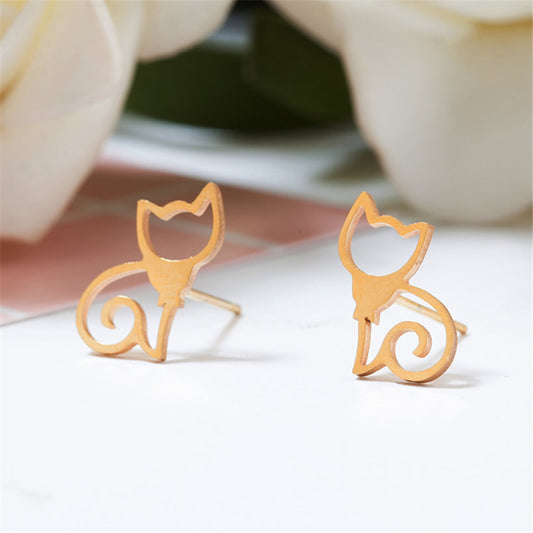 Cat Stud Earrings Yellow Gold Plated Earrings Brass Cat Stainless Steel Stud Earrings Yellow Gold Plated