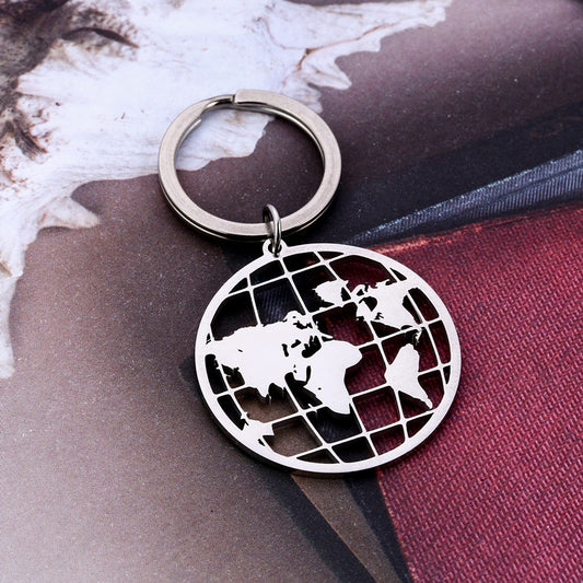 World Map Keychain Accessories Keychain Stainless Steel World Map