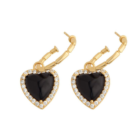 Champagne Gold Plated Sterling Silver Heart Agate Earrings Earrings Agate Champagne Gold Plated Cubic Zirconia Drop Earrings Sterling Silver