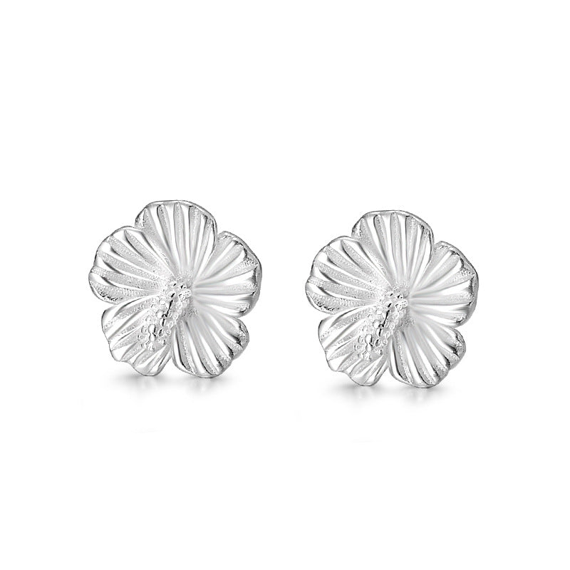 925 Sterling Silver Hibiscus Flower Stud Earrings | 10mm | Gift Boxed
