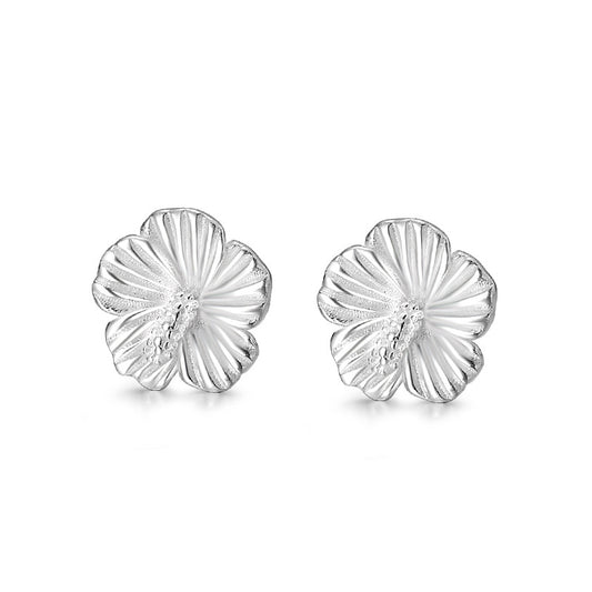 925 Sterling Silver Hibiscus Flower Stud Earrings | 10mm | Gift Boxed