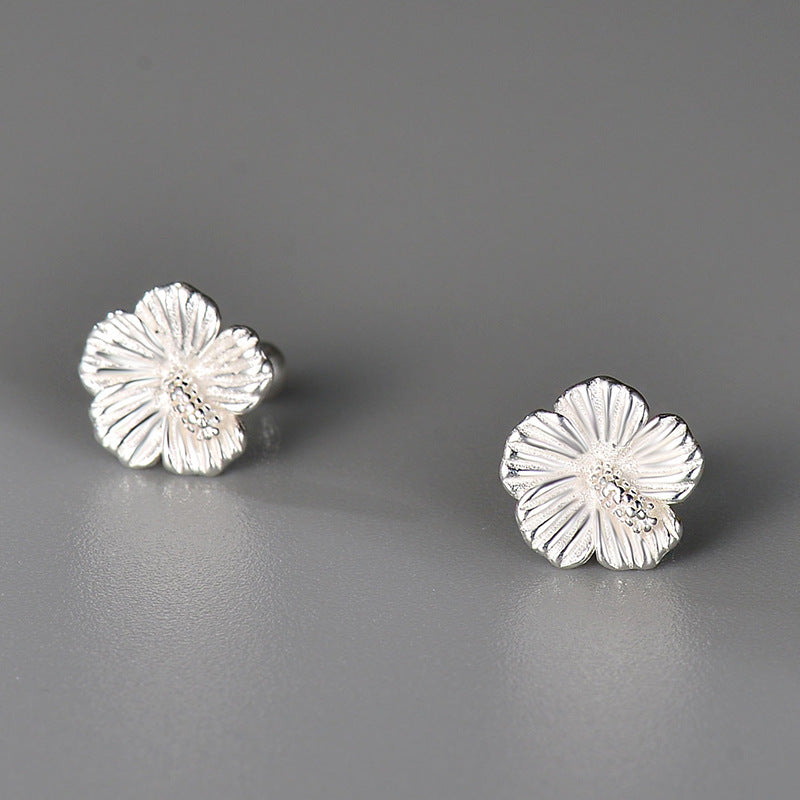 925 Sterling Silver Hibiscus Flower Stud Earrings | 10mm | Gift Boxed
