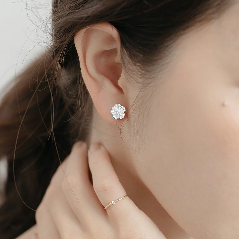 925 Sterling Silver Hibiscus Flower Stud Earrings | 10mm | Gift Boxed