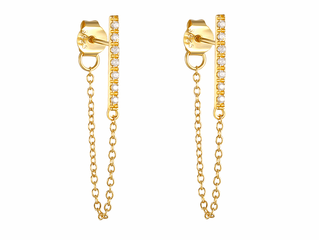 Yellow Gold Plated Sterling Silver Chain Earrings Earrings Cubic Zirconia Drop Earrings Sterling Silver Yellow Gold Plated