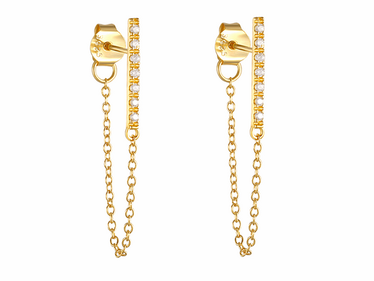 Yellow Gold Plated Sterling Silver Chain Earrings Earrings Cubic Zirconia Drop Earrings Sterling Silver Yellow Gold Plated