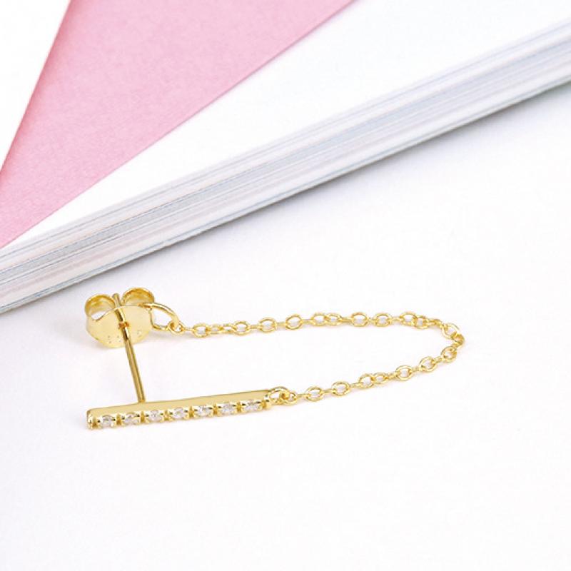 Yellow Gold Plated Sterling Silver Chain Earrings Earrings Cubic Zirconia Drop Earrings Sterling Silver Yellow Gold Plated