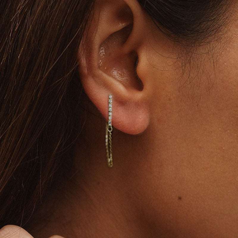 Yellow Gold Plated Sterling Silver Chain Earrings Earrings Cubic Zirconia Drop Earrings Sterling Silver Yellow Gold Plated