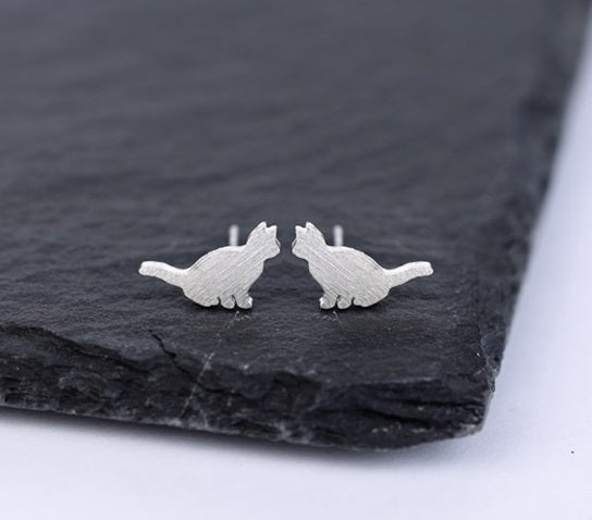 Sterling Silver Cat Stud Earrings Earrings Cat Sterling Silver Stud Earrings
