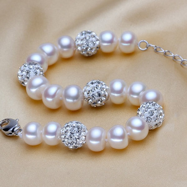 Silver Plated Freshwater Pearl & Crystal Bracelet | 19-22cm | Boxed