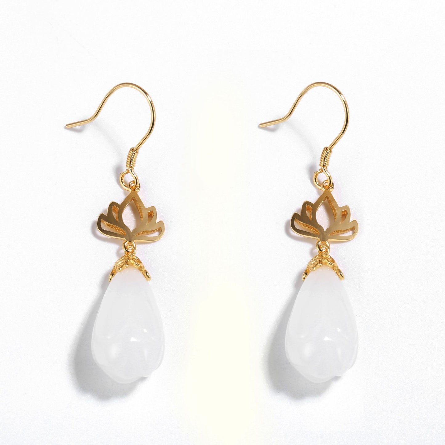Gold Plated Sterling Silver Hetian Jade Earrings Earrings Dangle Earrings Drop Earrings Hetian Jade Sterling Silver Yellow Gold Plated