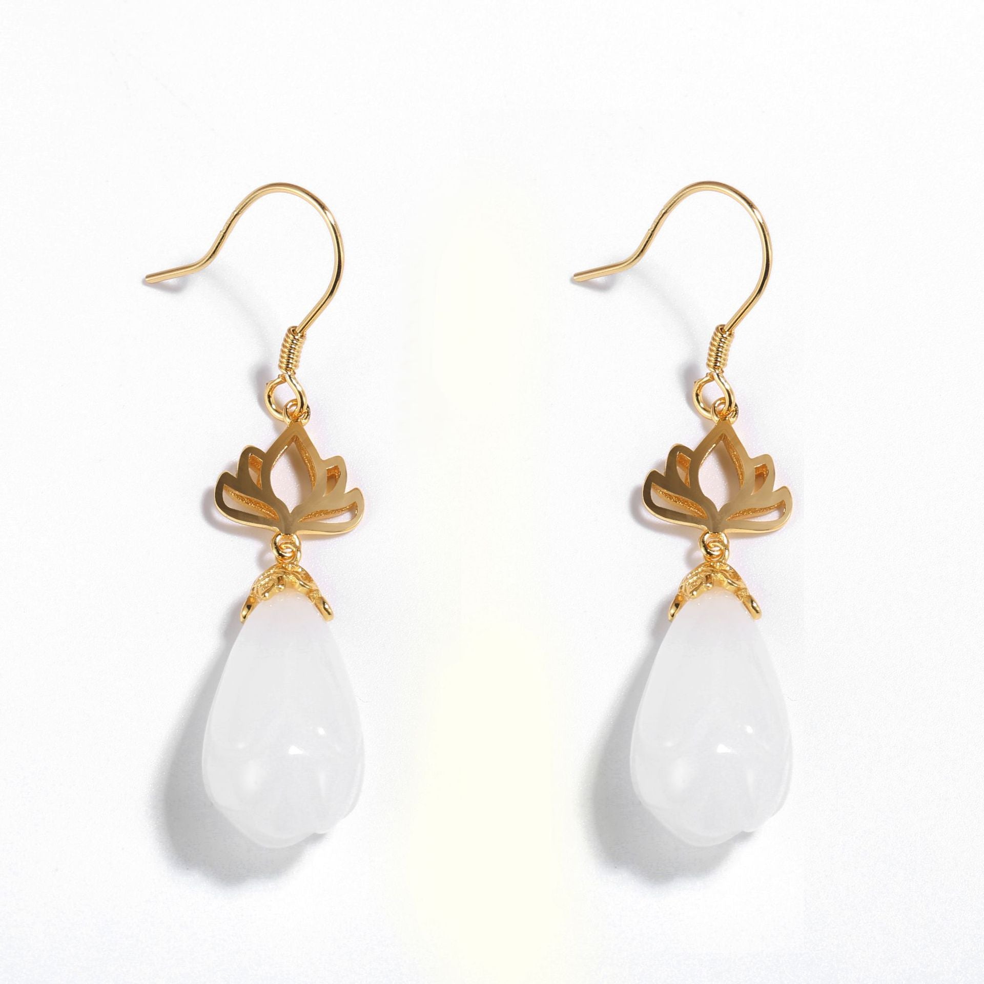 Gold Plated Sterling Silver Hetian Jade Earrings Earrings Dangle Earrings Drop Earrings Hetian Jade Sterling Silver Yellow Gold Plated