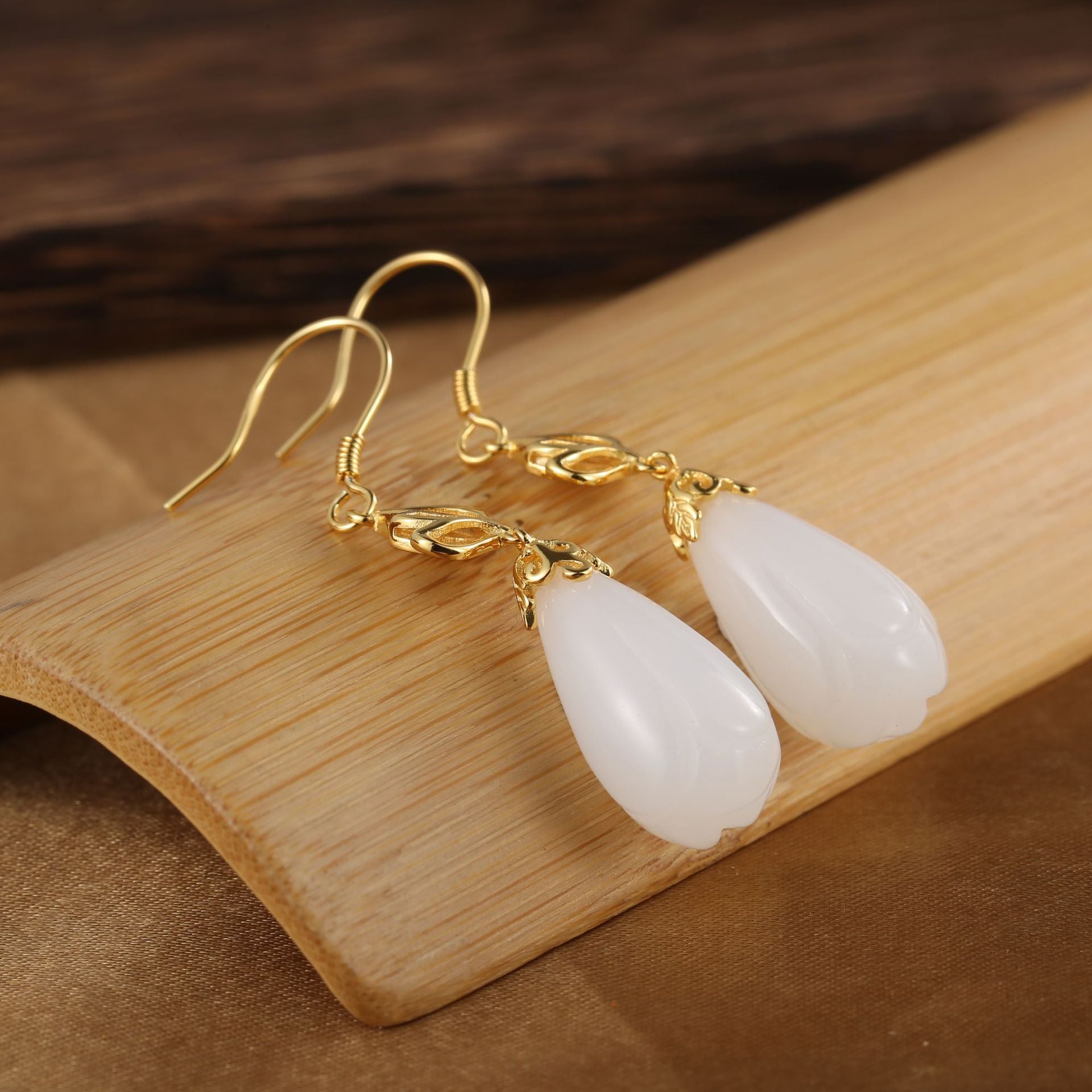 Gold Plated Sterling Silver Hetian Jade Earrings Earrings Dangle Earrings Drop Earrings Hetian Jade Sterling Silver Yellow Gold Plated