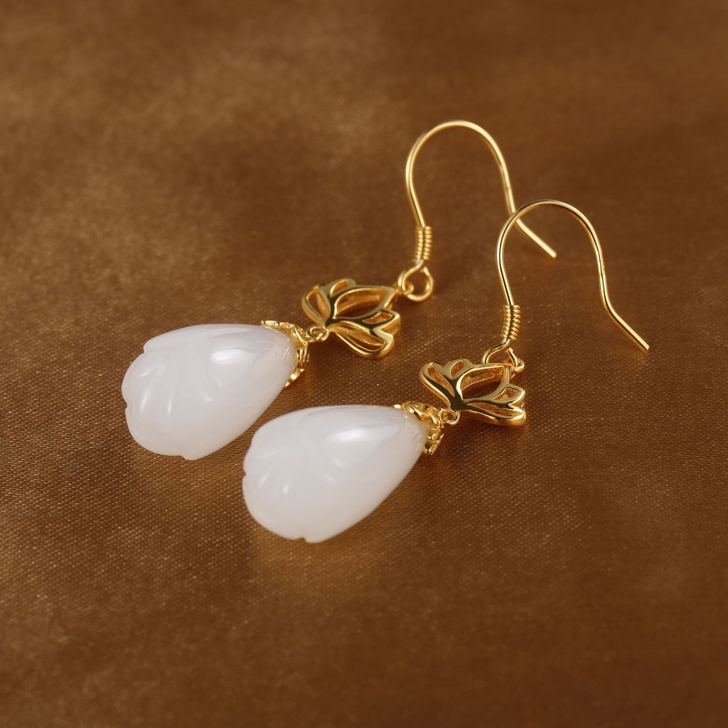 Gold Plated Sterling Silver Hetian Jade Earrings Earrings Dangle Earrings Drop Earrings Hetian Jade Sterling Silver Yellow Gold Plated