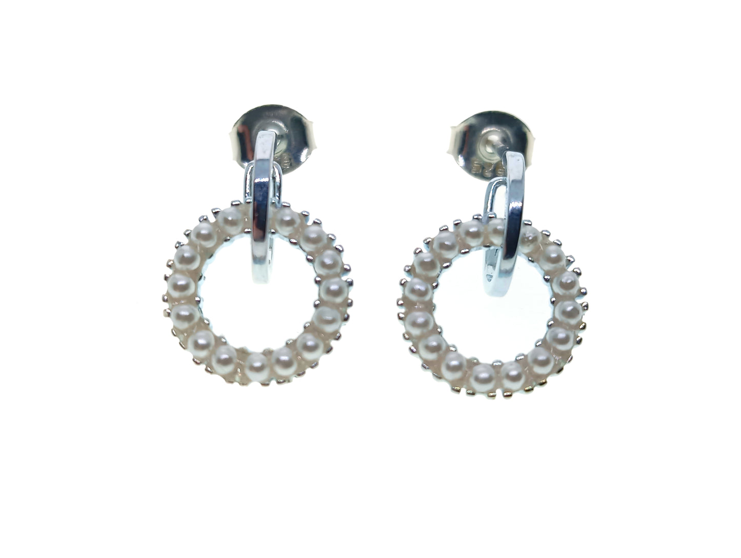 925 Sterling Silver Pearl Circle Drop Earrings | 14x10mm | Boxed