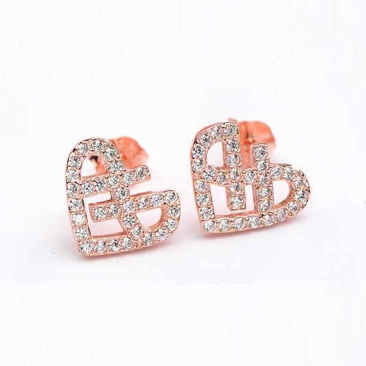 Rose Gold Plated Sterling Silver Heart Stud Earrings Earrings Cubic Zirconia Heart Rose Gold Plated Sterling Silver Stud Earrings