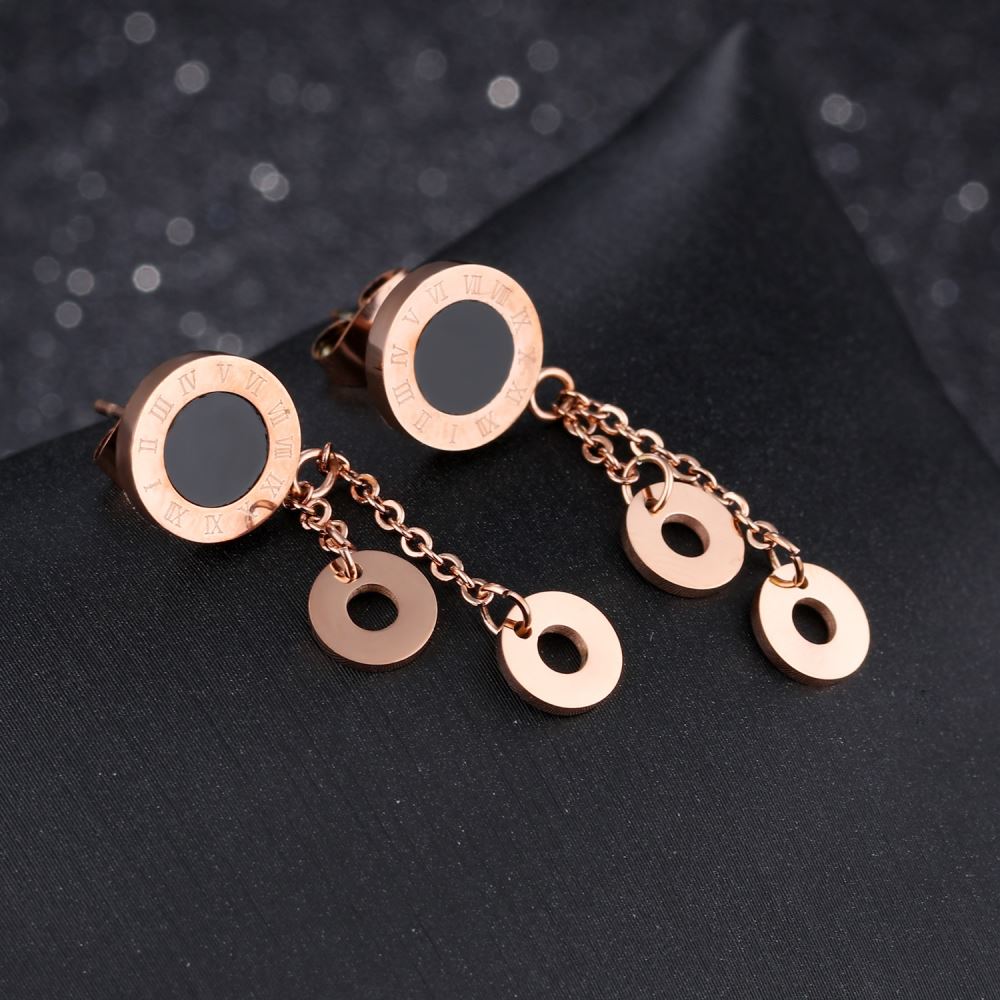 Rose Gold & Black Dangle Earrings | Stainless Steel | 33mm | Gift Boxed