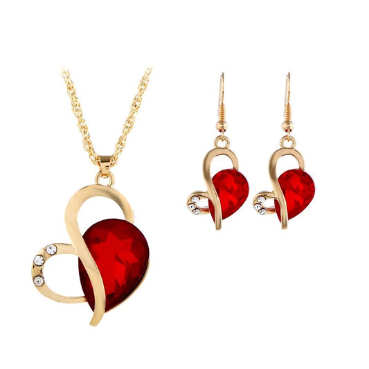 Gold Plated Heart Jewellery Set Red Jewellery Set Clear Crystal Dangle Earrings Drop Earrings Jewellery Set Pendant Necklace Purple Red Rhinestone Yellow Gold Plated