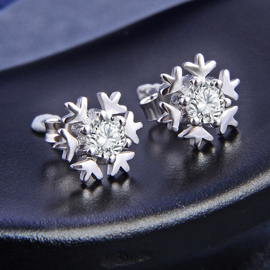 Sterling Silver Snowflake Earrings Earrings Cubic Zirconia Snowflake Sterling Silver Stud Earrings