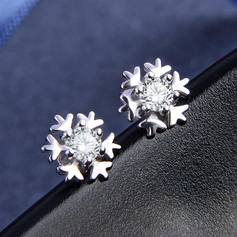 Sterling Silver Snowflake Earrings Earrings Cubic Zirconia Snowflake Sterling Silver Stud Earrings