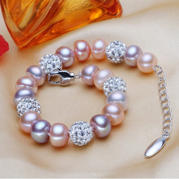 Silver Plated Freshwater Pearl & Crystal Bracelet | 19-22cm | Boxed