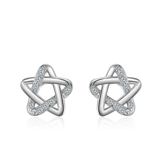Sterling Silver Star Stud Earrings Platinum Plated Earrings Cubic Zirconia Platinum Plated Rose Gold Plated Star Sterling Silver Stud Earrings