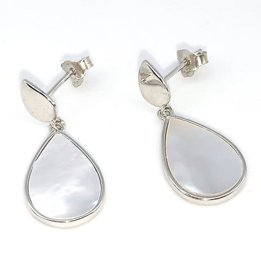 925 Sterling Silver Mother of Pearl Dangle Earrings | 25mm | Gift Boxed - Silver