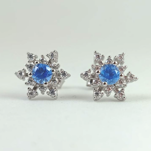 Sterling Silver Snowflake Blue Crystal Stud Earrings | 9mm | Gift Boxed