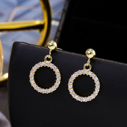 Yellow Gold Plated Crystal Circle Earrings Earrings Brass Crystal Drop Earrings Rhinestone Yellow Gold Plated