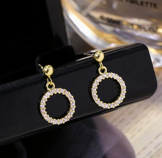 Yellow Gold Plated Crystal Circle Earrings Earrings Brass Crystal Drop Earrings Rhinestone Yellow Gold Plated