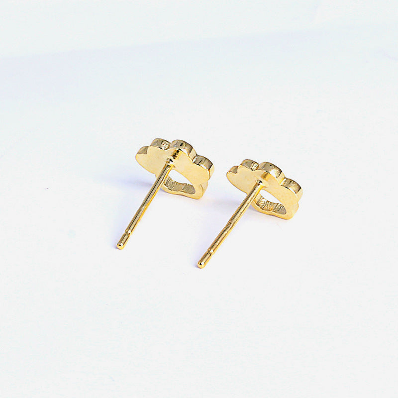 Sterling Silver Paw Stud Earrings Earrings Animal Cubic Zirconia Paw Rose Gold Plated Sterling Silver Stud Earrings Yellow