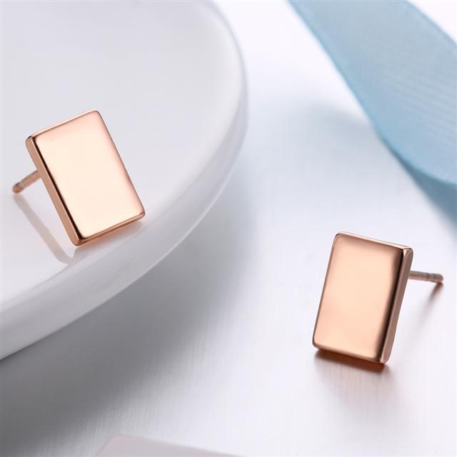 Rose Gold Plated Rectangular Stud Earrings | 9mm x 6mm | Boxed