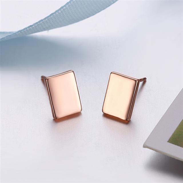Rose Gold Plated Rectangular Stud Earrings | 9mm x 6mm | Boxed