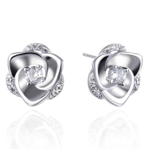 Sterling Silver Stud Earrings Platinum Plated Earrings Cubic Zirconia Platinum Plated Rose Gold Plated Sterling Silver Stud Earrings
