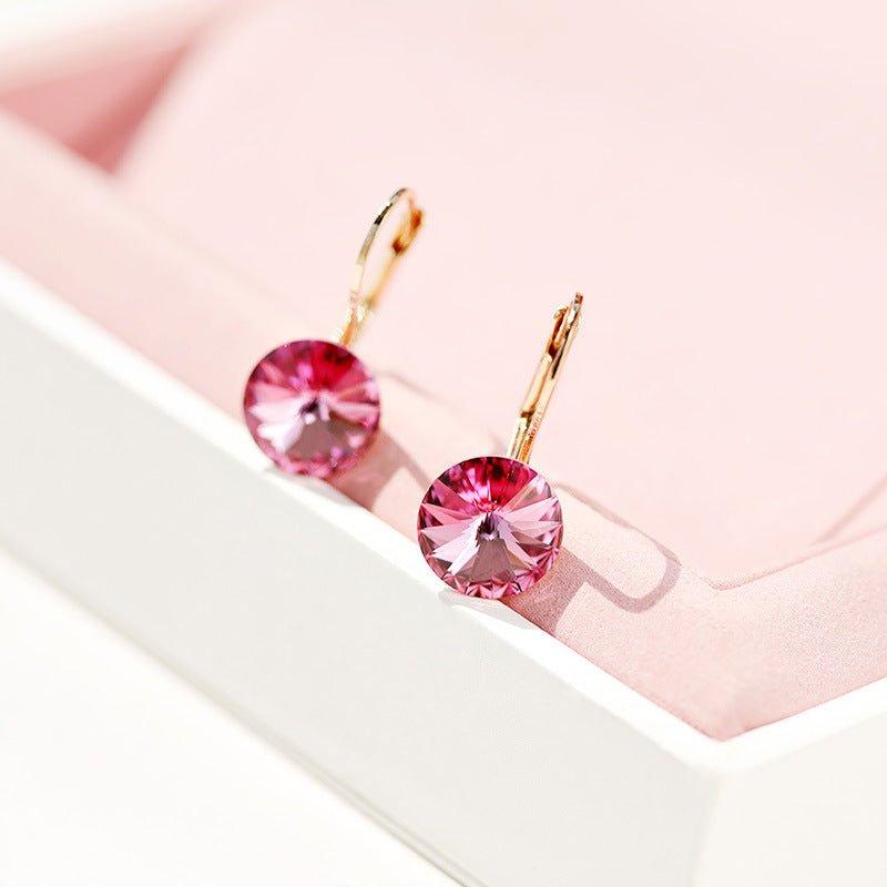 Crystal Lever Back Earrings Rose Gold Plated Rose Earrings Brass Crystal Drop Earrings Lever Back Earrings Olive Purple Red Rhinestone Rose Rose Gold Plated Royal Blue