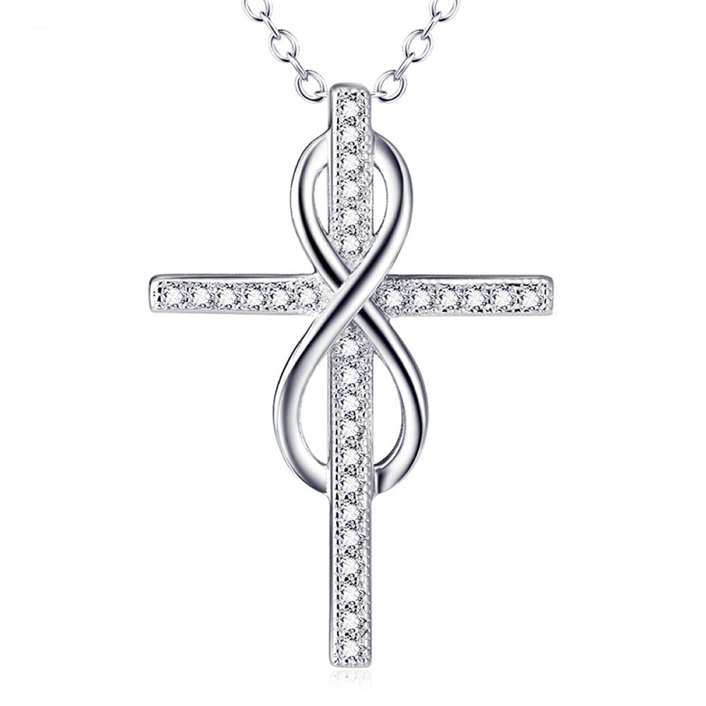 Sterling Silver Cross Pendant Necklace (45cm) Necklace Cross Cubic Zirconia Figure Eight Pendant Necklace Sterling Silver