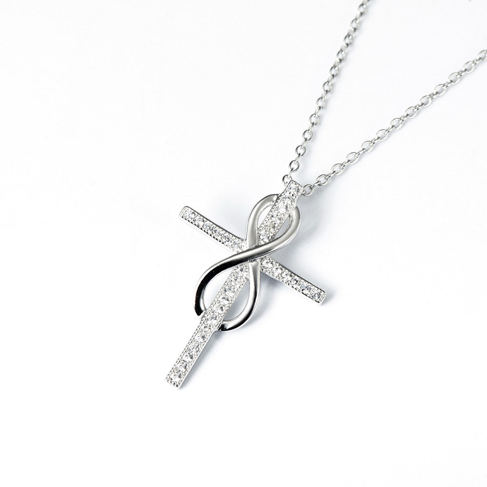 Sterling Silver Cross Pendant Necklace (45cm) Necklace Cross Cubic Zirconia Figure Eight Pendant Necklace Sterling Silver