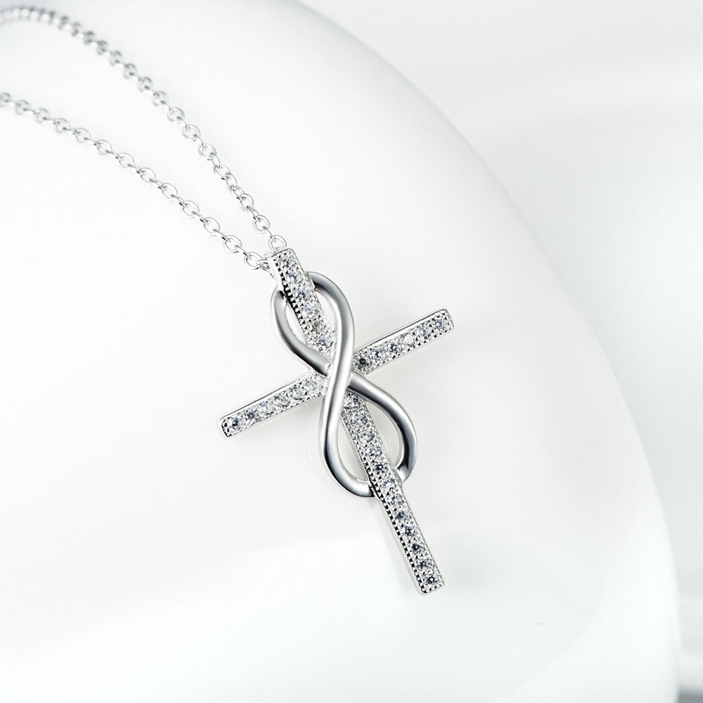 Sterling Silver Cross Pendant Necklace (45cm) Necklace Cross Cubic Zirconia Figure Eight Pendant Necklace Sterling Silver
