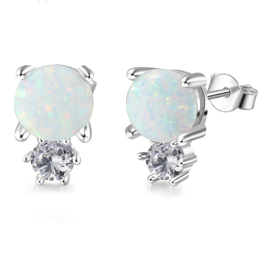 925 Sterling Silver Imitation Opal Stud Earrings | 10x6mm | Gift Boxed