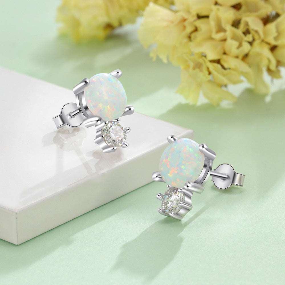 Sterling Silver Imitation Opal Stud Earrings Earrings Crystal Imitation Opal Rhinestone Sterling Silver Stud Earrings