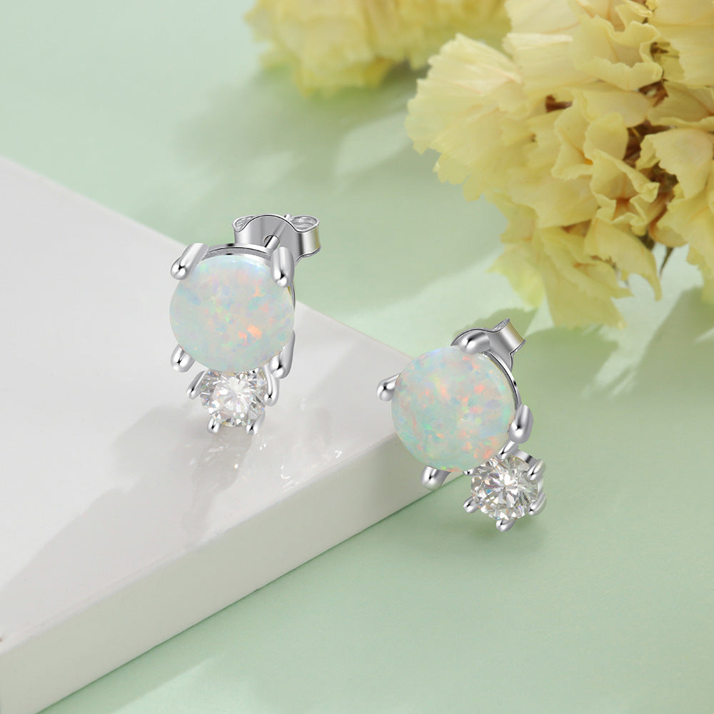 Sterling Silver Imitation Opal Stud Earrings Earrings Crystal Imitation Opal Rhinestone Sterling Silver Stud Earrings
