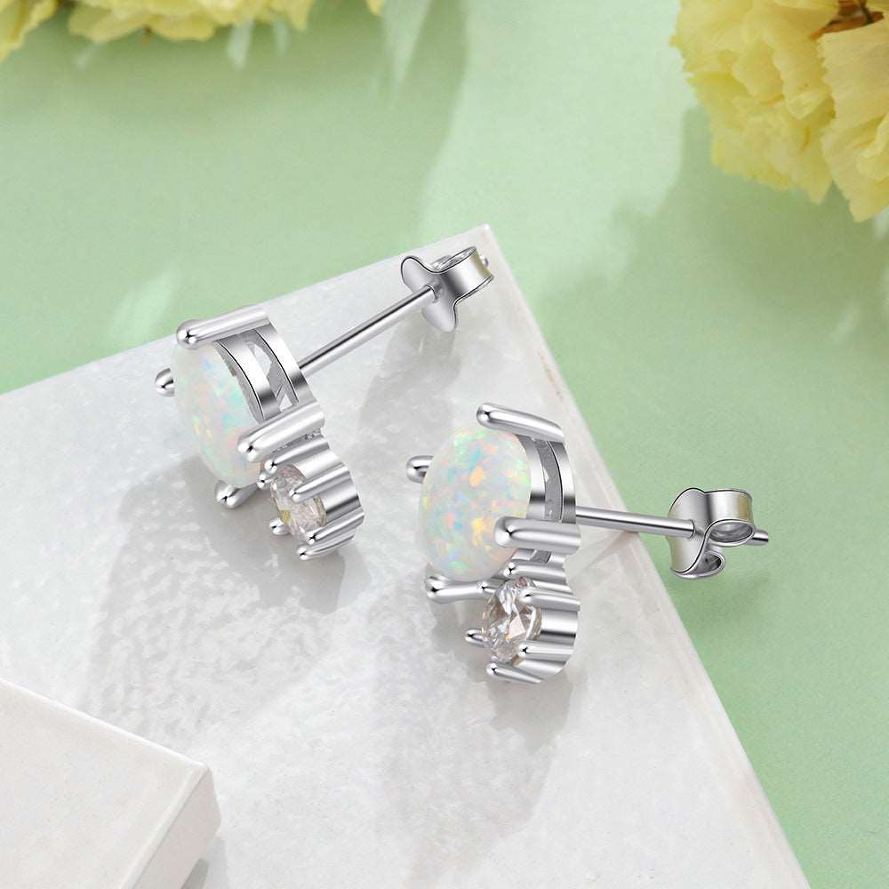 Sterling Silver Imitation Opal Stud Earrings Earrings Crystal Imitation Opal Rhinestone Sterling Silver Stud Earrings