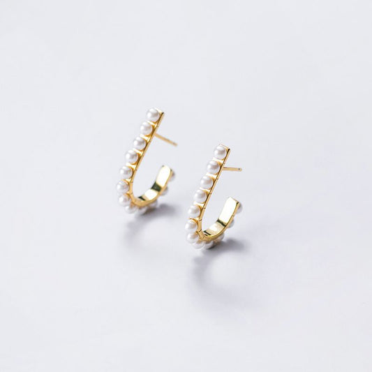 Yellow Gold Plated Sterling Silver Shell Pearl Stud Earrings